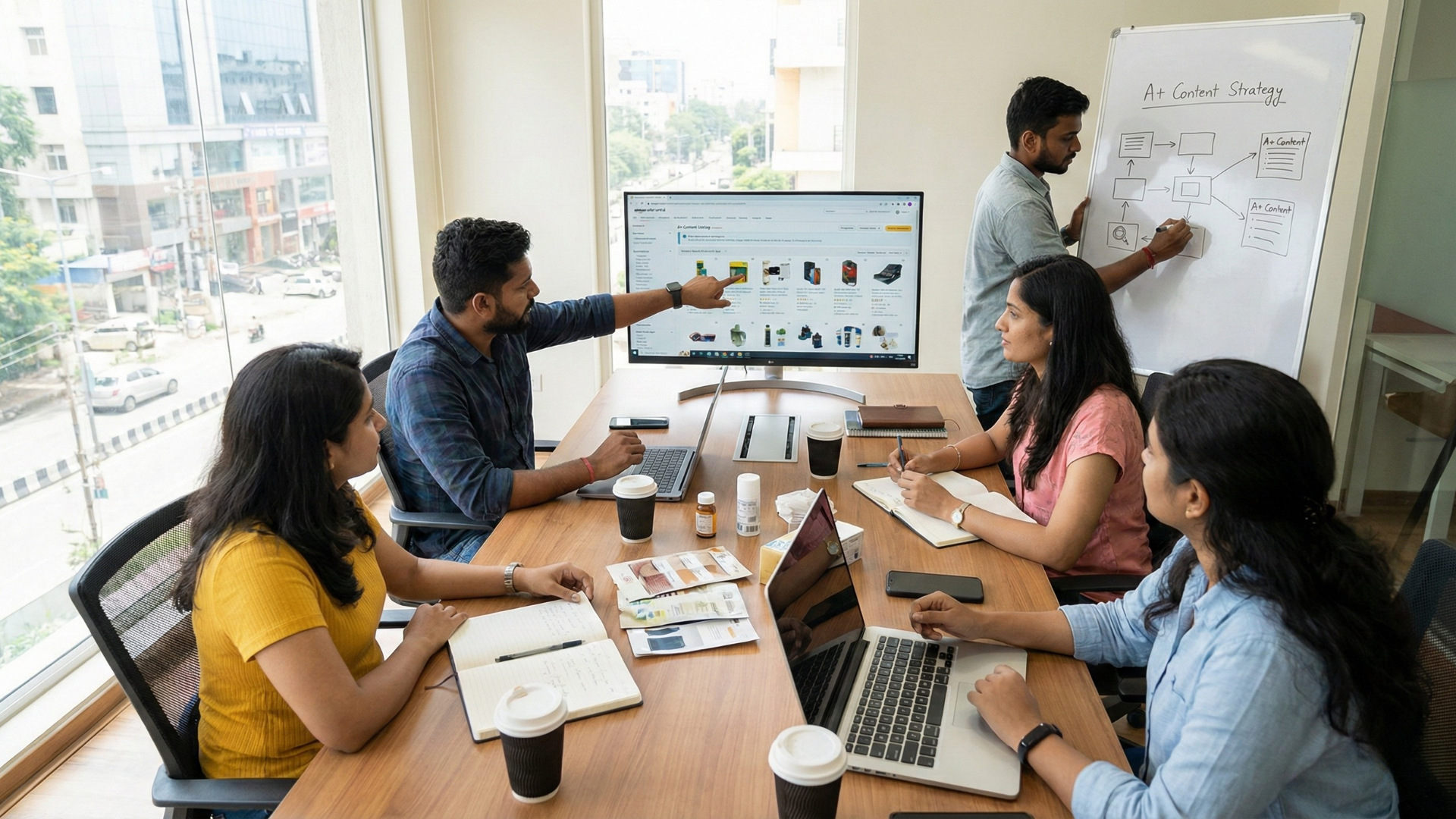 team working on amazon listing