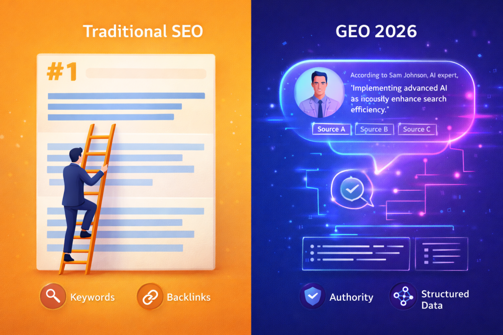 Comparison between Traditional SEO and Generative Engine Optimization strategies