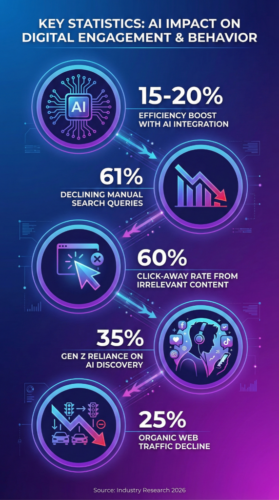 Key statistics showing AI Overviews impact on traditional SEO and search behavior
